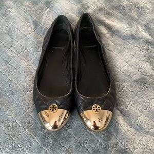 Tory Burch Black Quilted Flats‎ with Gold Accents